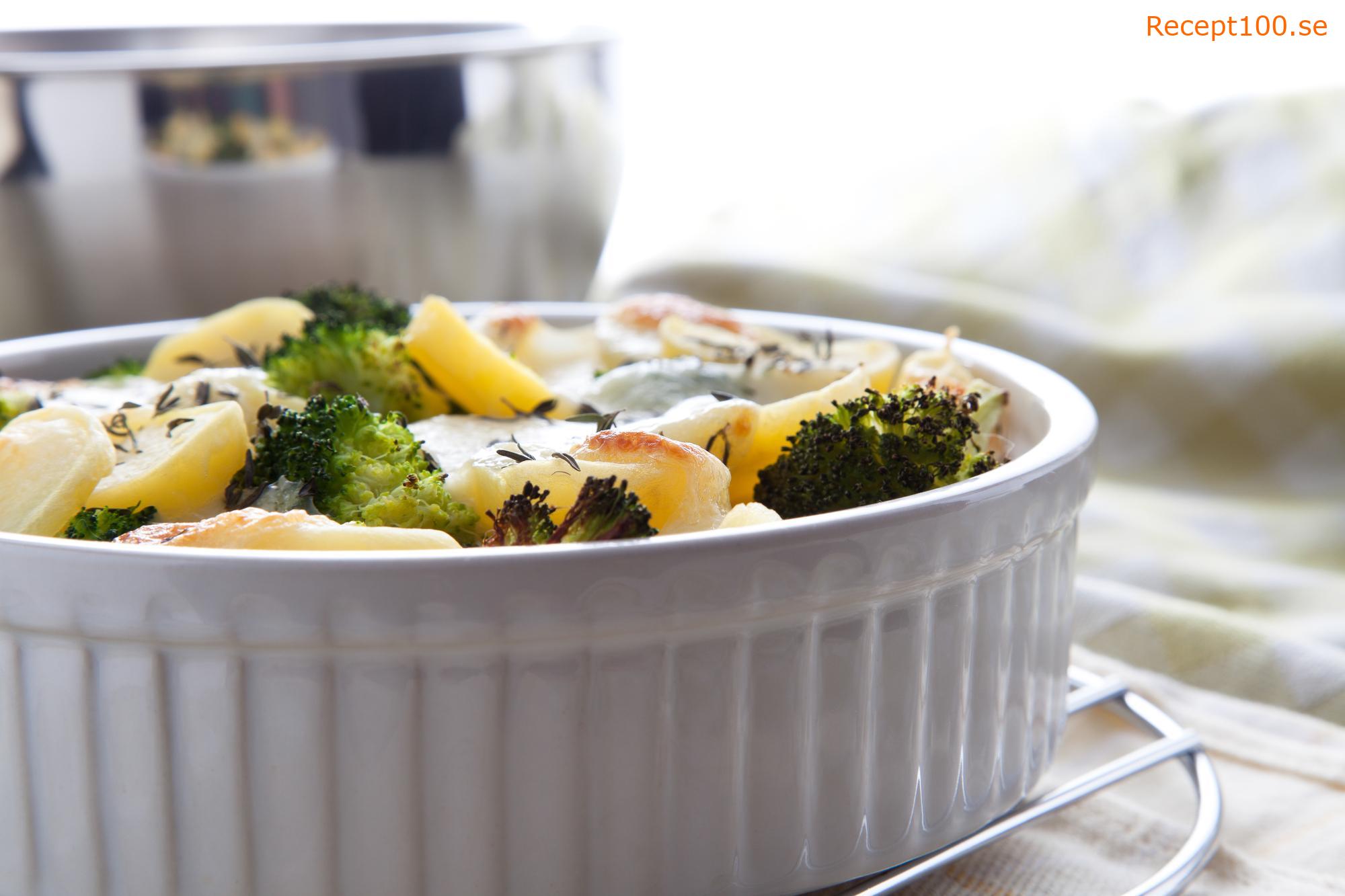 Gratinerad potatis med broccoli och kycklingkött