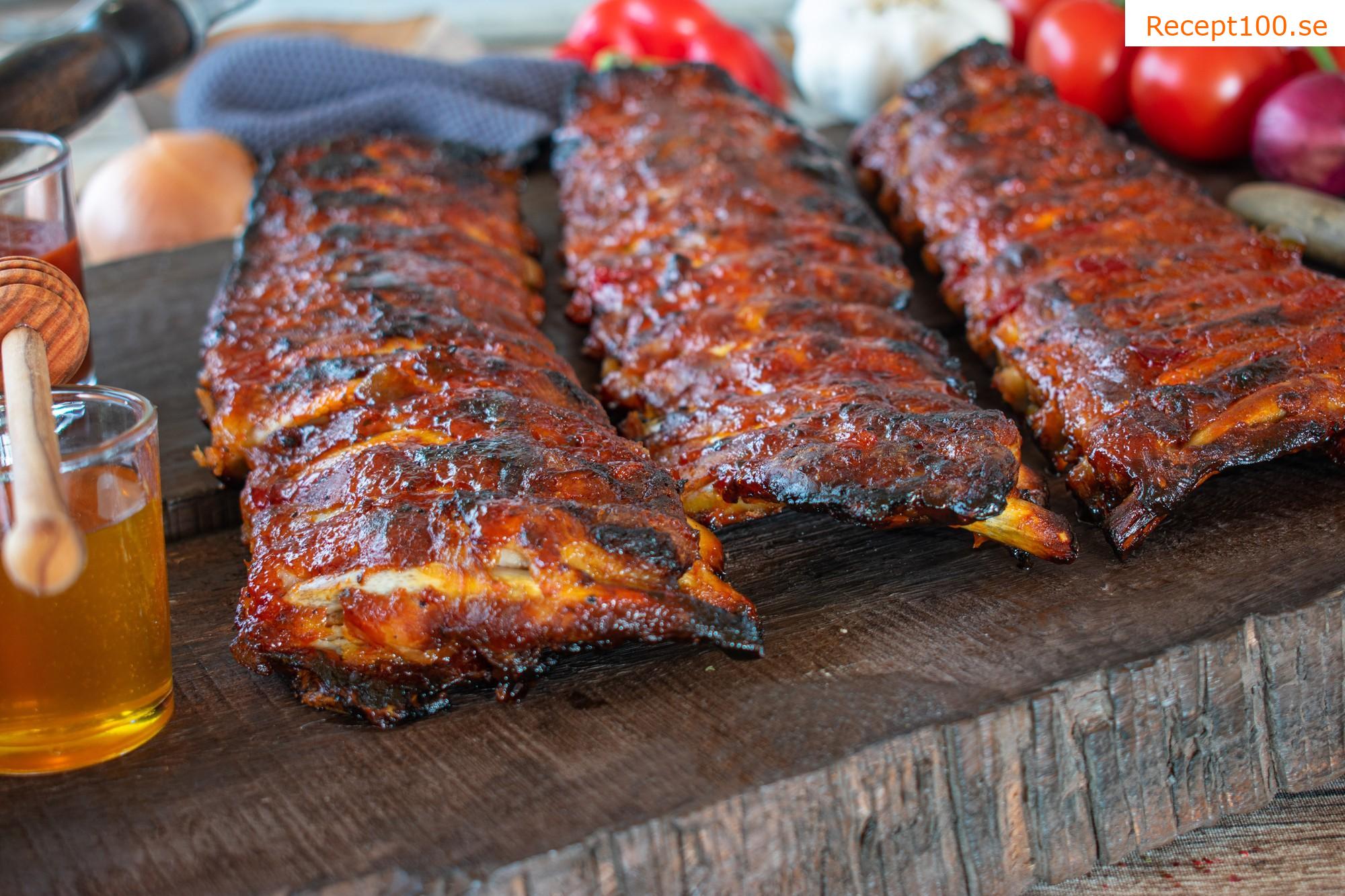 Grillade revben med honung